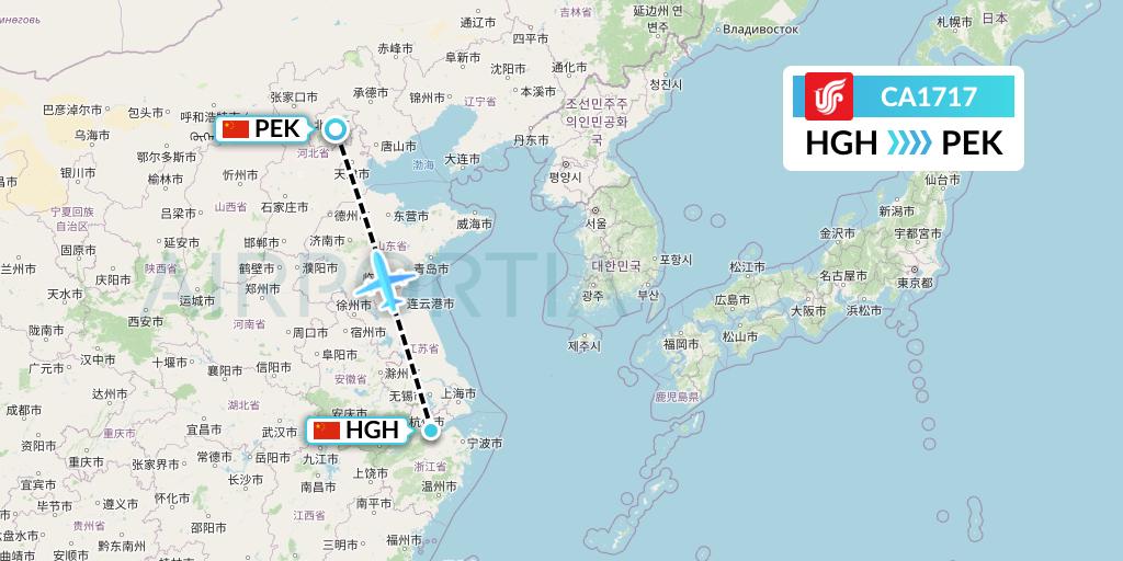 CA1717 Air China Flight Map: Hangzhou to Beijing