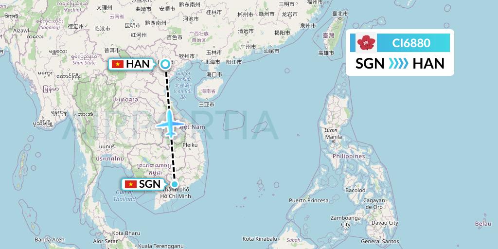 CI6880 China Airlines Flight Map: Ho Chi Minh City to Hanoi