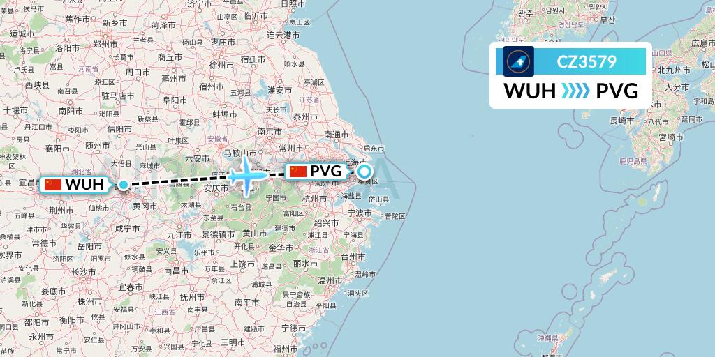 CZ3579 China Southern Airlines Flight Map: Wuhan to Shanghai