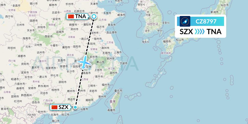 CZ8797 China Southern Airlines Flight Map: Shenzhen to Jinan