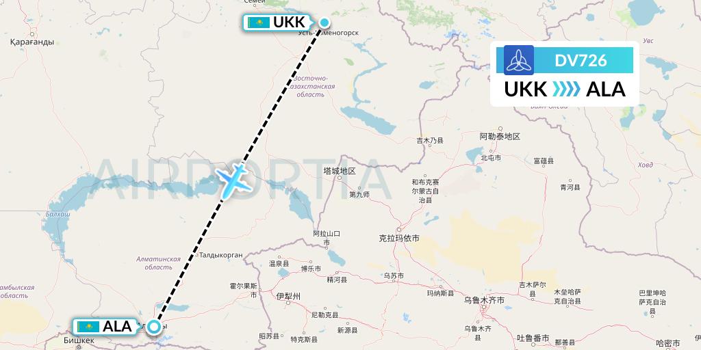 DV726 SCAT Flight Map: Oskemen to Almaty
