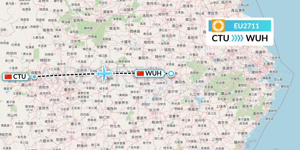 EU2711 Chengdu Airlines Flight Map: Chengdu to Wuhan