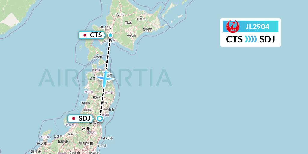 JL2904 Japan Airlines Flight Map: Sapporo to Sendai