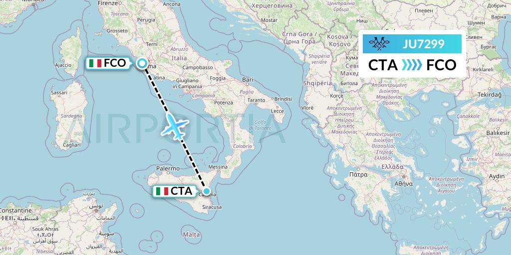 JU7299 AirSERBIA Flight Map: Catania to Rome