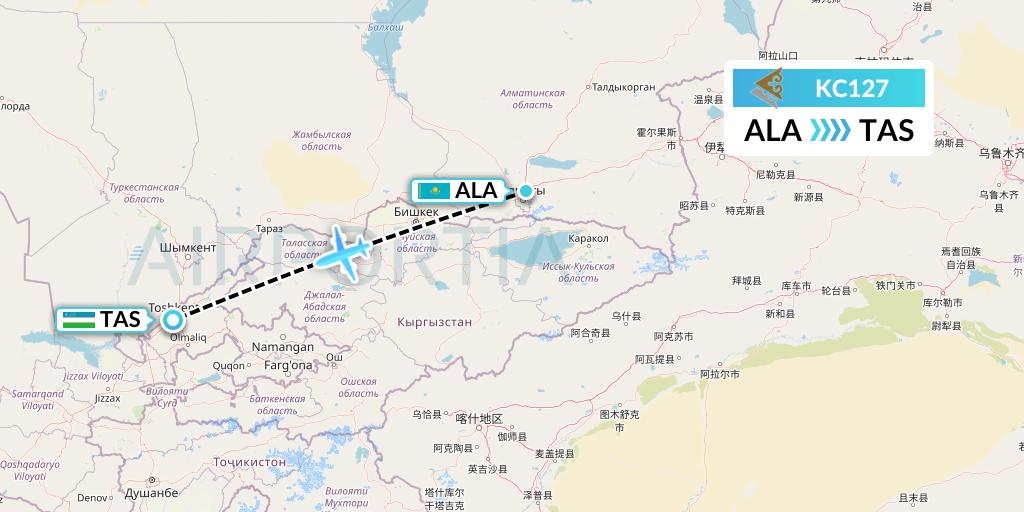 KC127 Air Astana Flight Map: Almaty to Tashkent