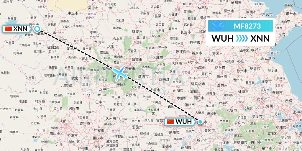 MF8273 Xiamen Airlines Flight Map: Wuhan to Xining