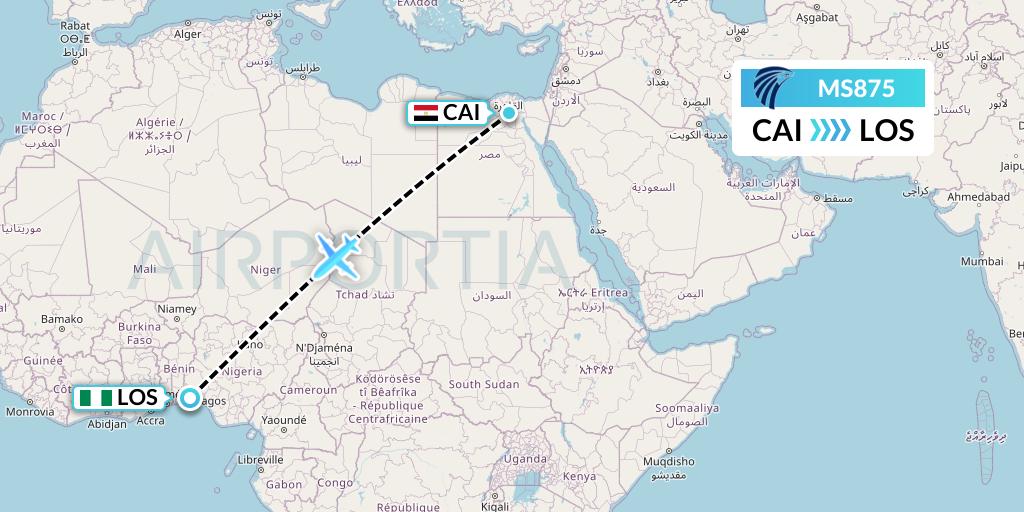 MS875 EgyptAir Flight Map: Cairo to Lagos