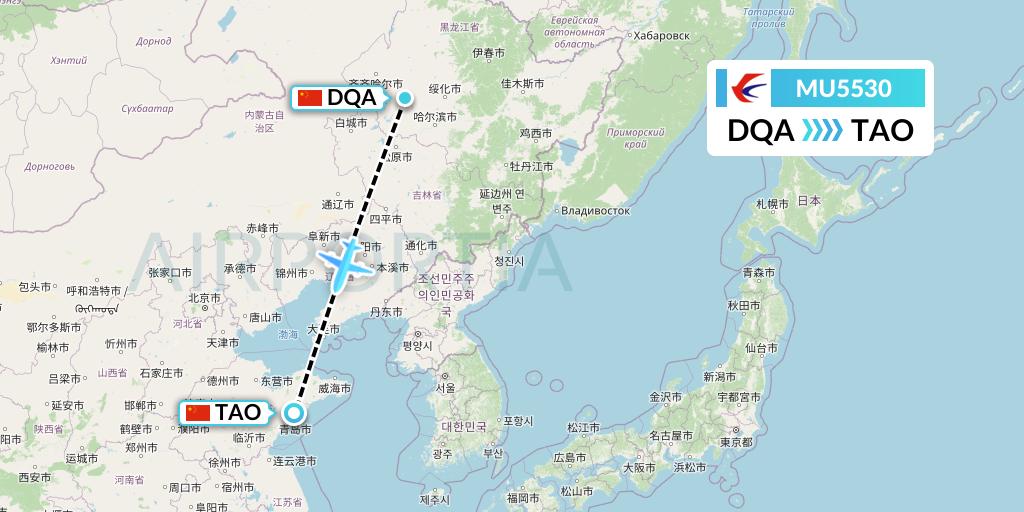 MU5530 China Eastern Airlines Flight Map: Daqing to Qingdao