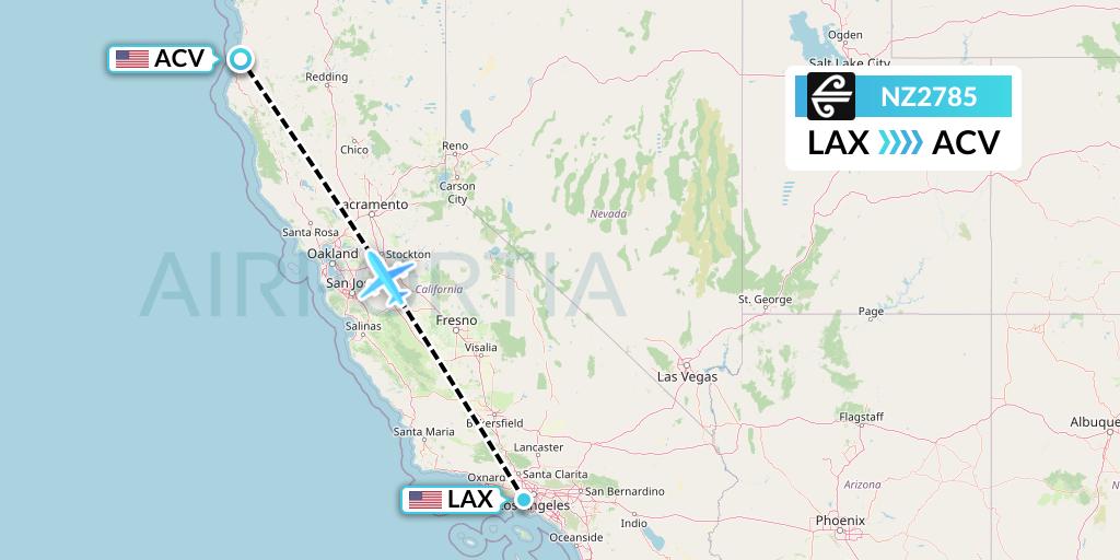 NZ2785 Air New Zealand Flight Map: Los Angeles to Eureka