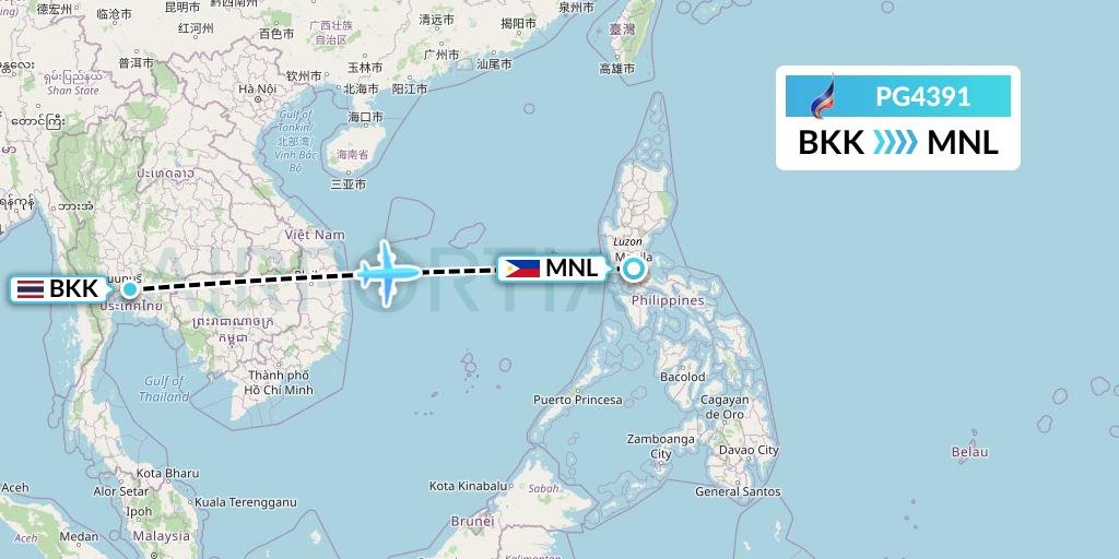 PG4391 Bangkok Airways Flight Map: Bangkok to Manila