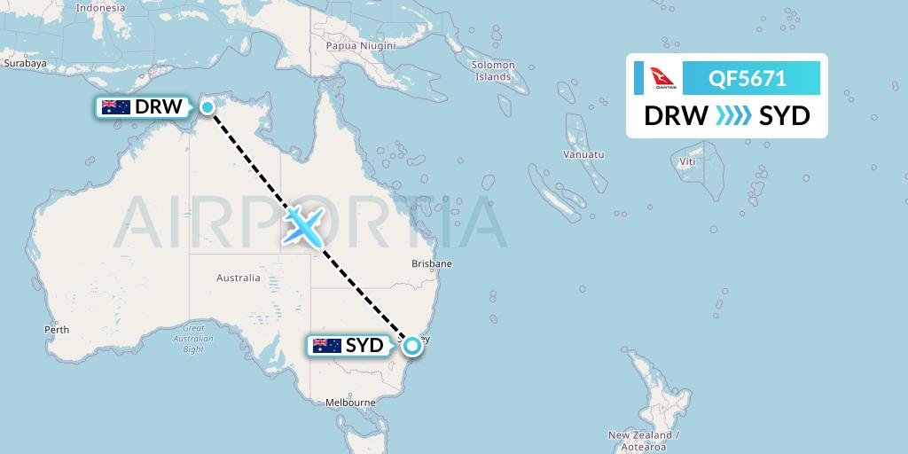 QF5671 Qantas Flight Map: Darwin to Sydney