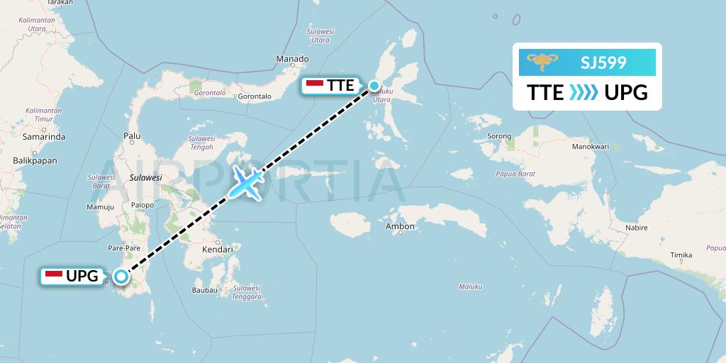 SJ599 Sriwijaya Air Flight Map: Ternate to Makassar