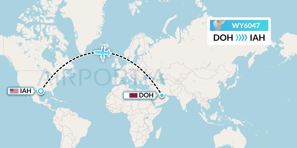 WY6047 Oman Air Flight Map: Doha to Houston