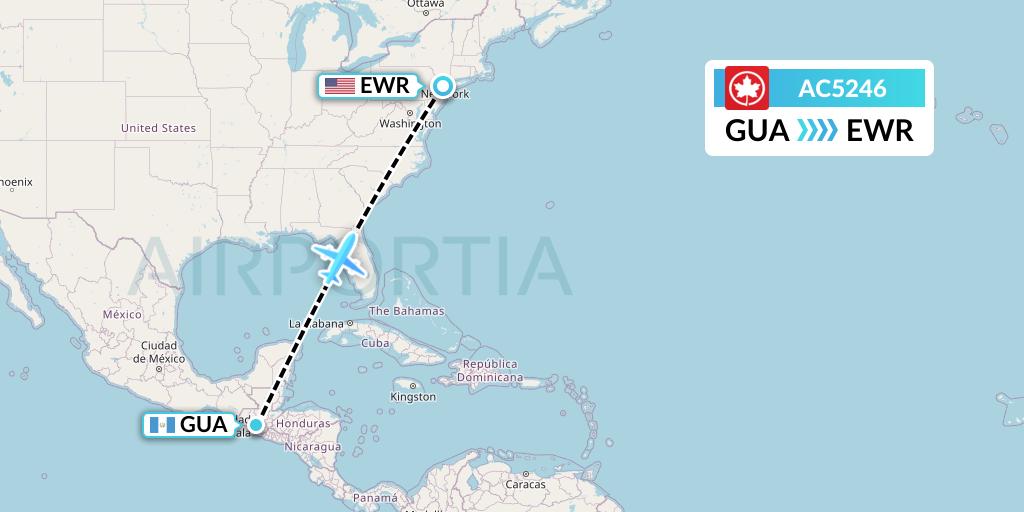AC5246 Air Canada Flight Map: Guatemala City to New York
