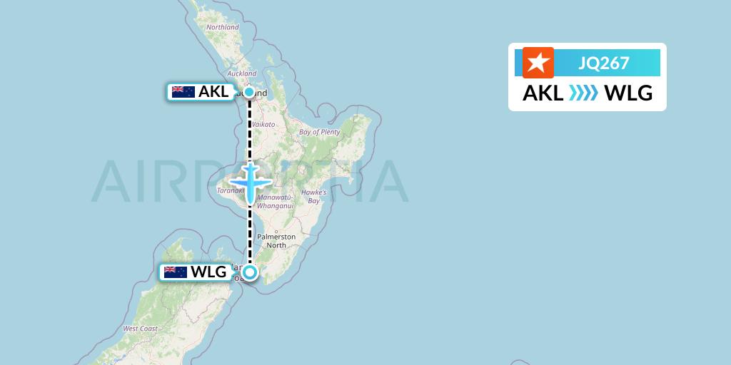 JQ267 Jetstar Airways Flight Map: Auckland to Wellington