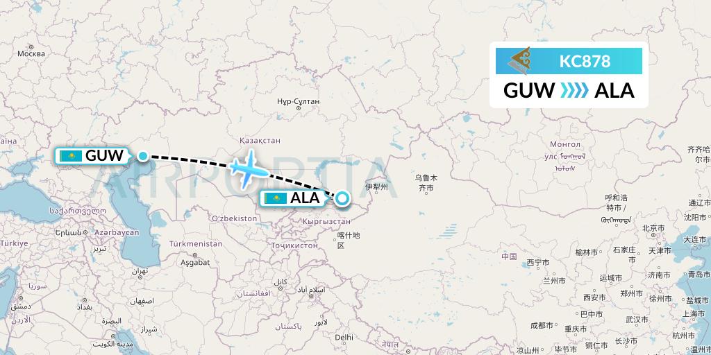 KC878 Air Astana Flight Map: Atyrau to Almaty