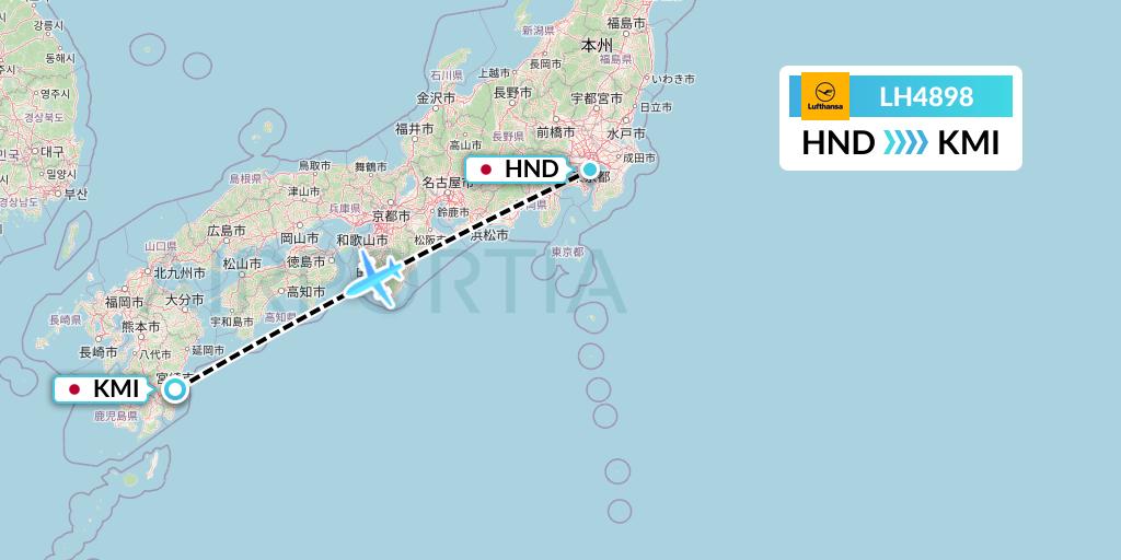 LH4898 Lufthansa Flight Map: Tokyo to Miyazaki