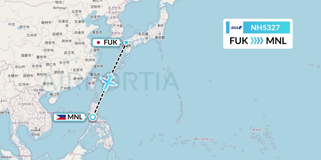 NH5327 All Nippon Airways Flight Map: Fukuoka to Manila