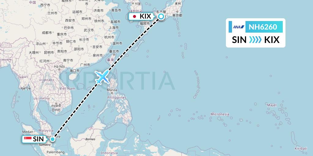 NH6260 All Nippon Airways Flight Map: Singapore to Osaka