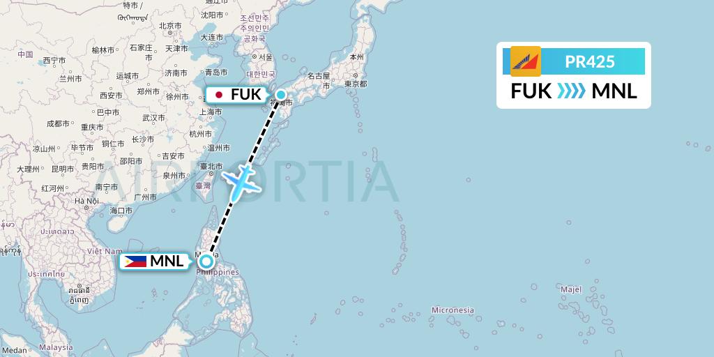 PR425 Philippine Airlines Flight Map: Fukuoka to Manila