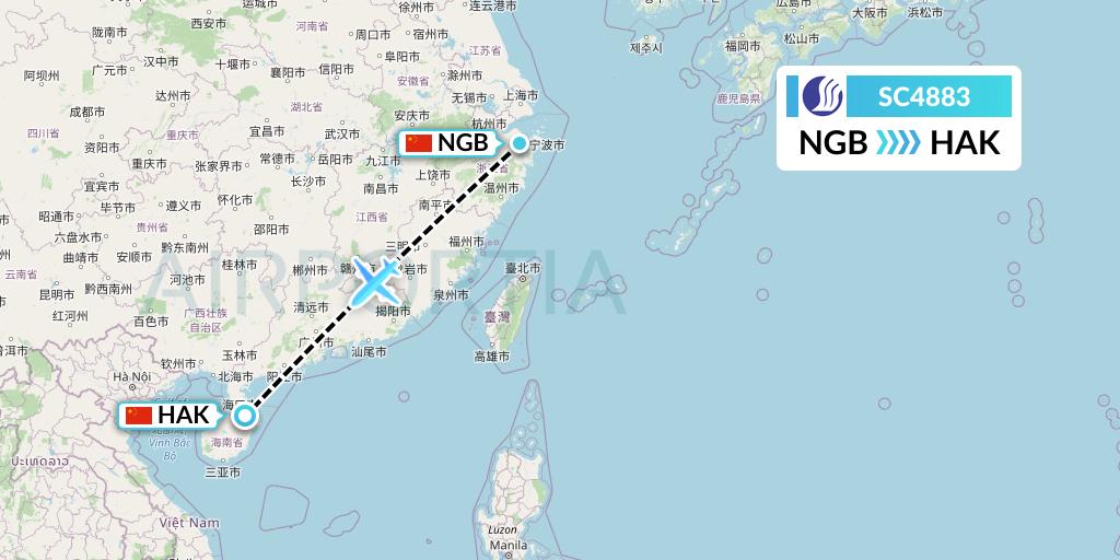 SC4883 Shandong Airlines Flight Map: Ningbo to Haikou