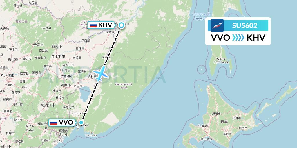SU5602 Aeroflot Flight Map: Vladivostok to Khabarovsk