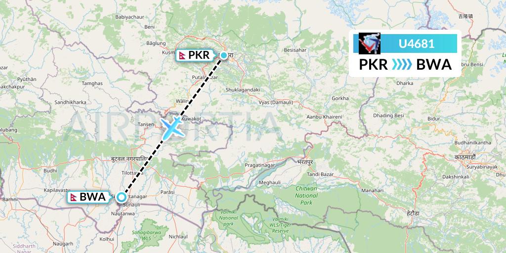 U4681 Buddha Air Flight Map: Pokhara to Bhairawa