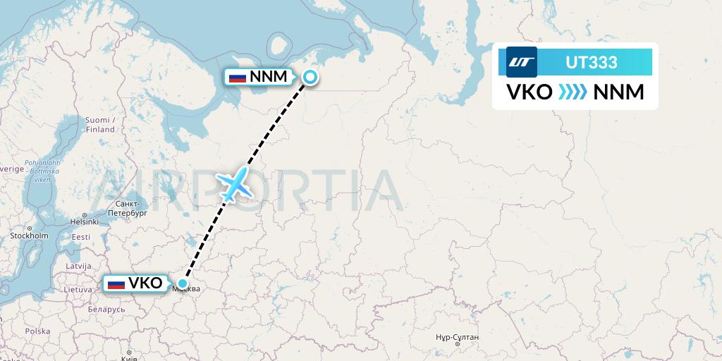 UT333 UTair Flight Map: Moscow to Naryan-Mar