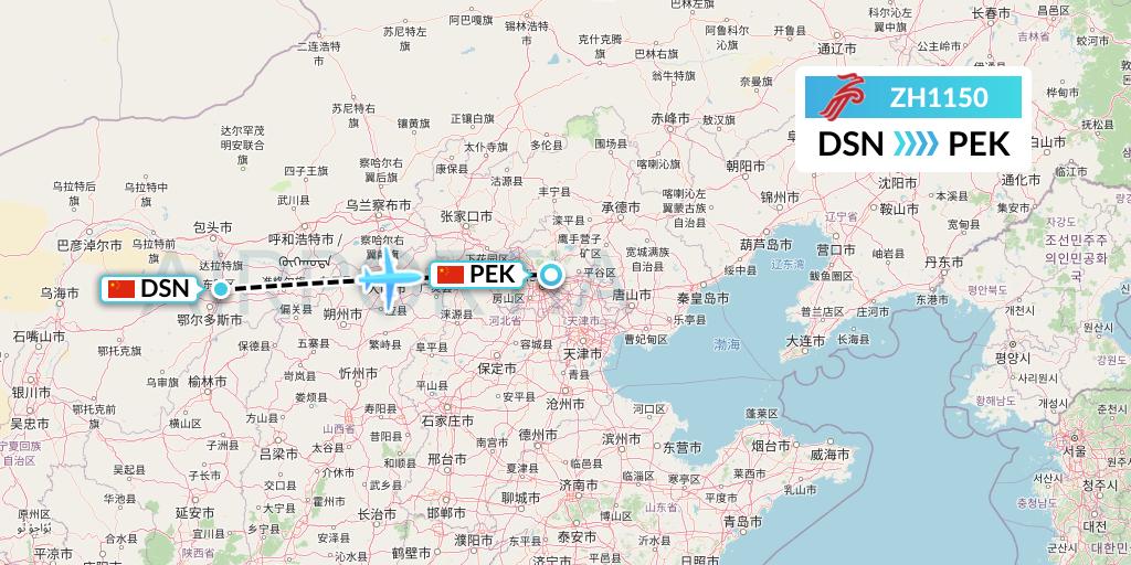 ZH1150 Shenzhen Airlines Flight Map: Dongsheng to Beijing