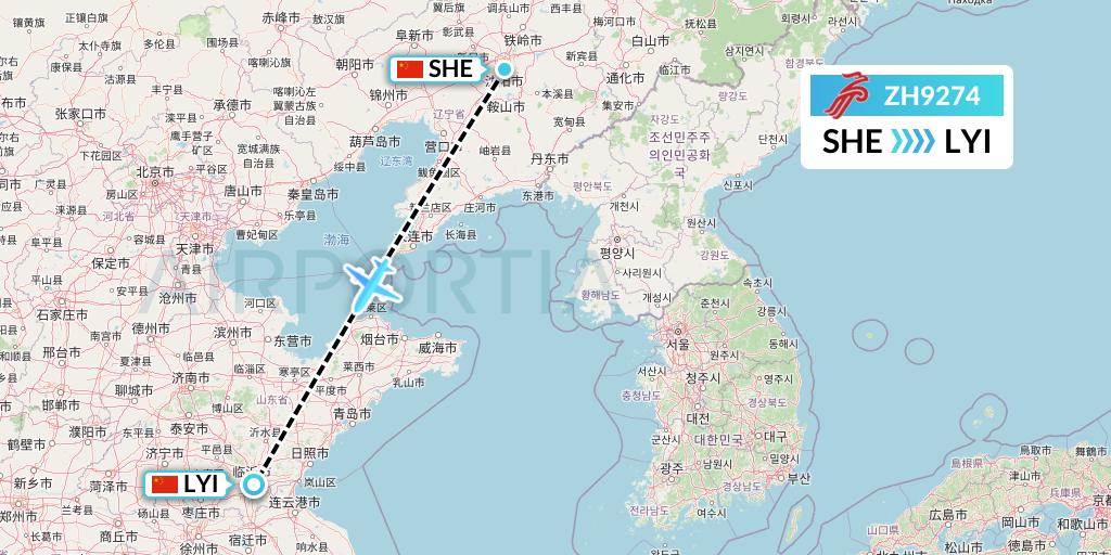 ZH9274 Shenzhen Airlines Flight Map: Shenyang to Linyi
