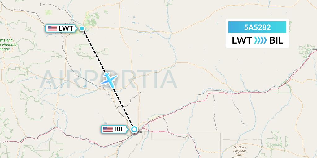 5A5282 Alpine Air Express Flight Map: Lewistown to Billings