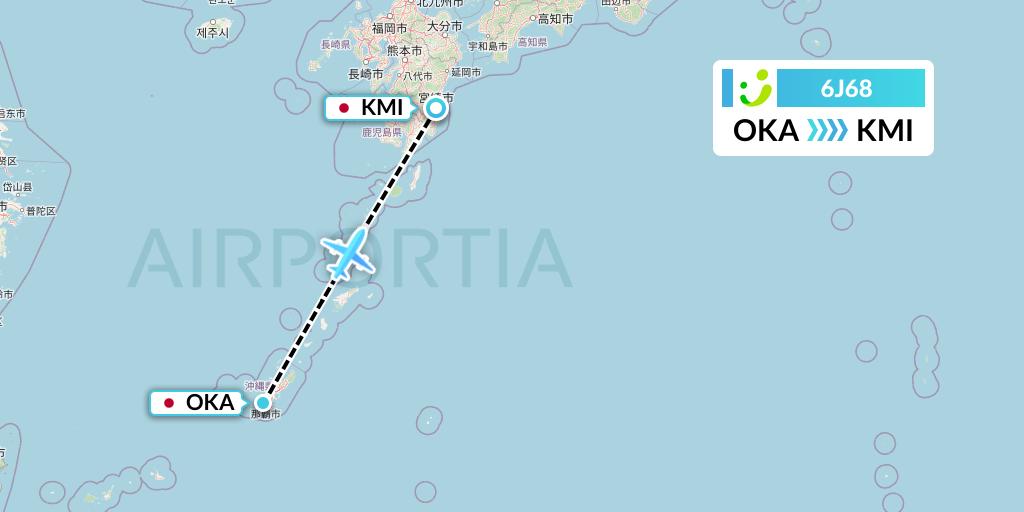 6J68 Solaseed Air Flight Map: Naha to Miyazaki