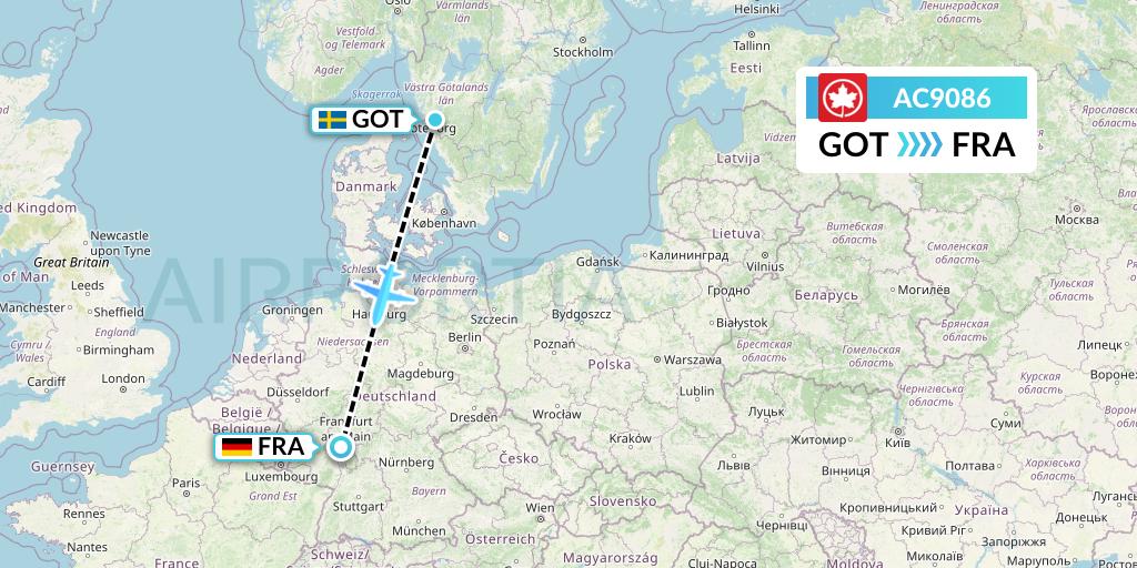 AC9086 Air Canada Flight Map: Gothenburg to Frankfurt
