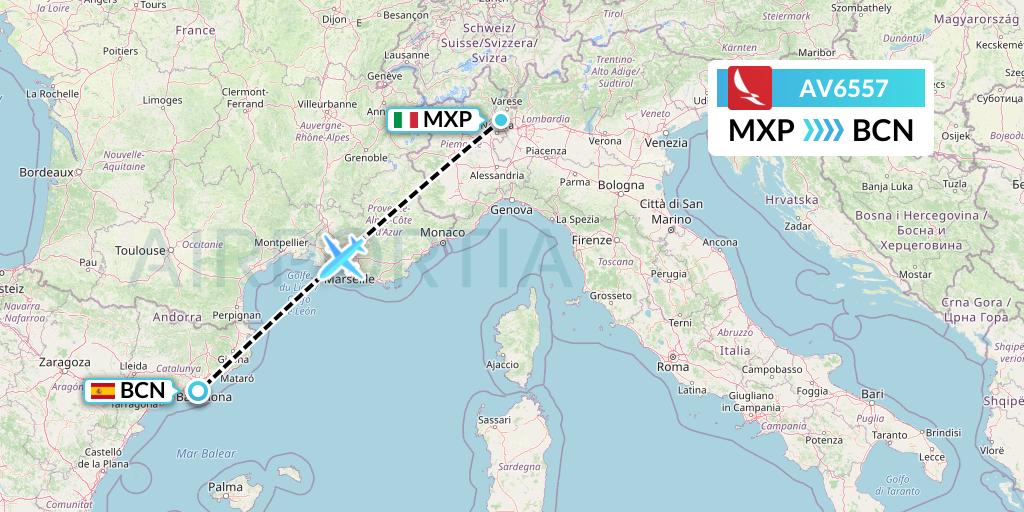 AV6557 Avianca Flight Map: Milan to Barcelona