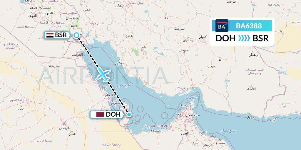BA6388 British Airways Flight Map: Doha to Basra