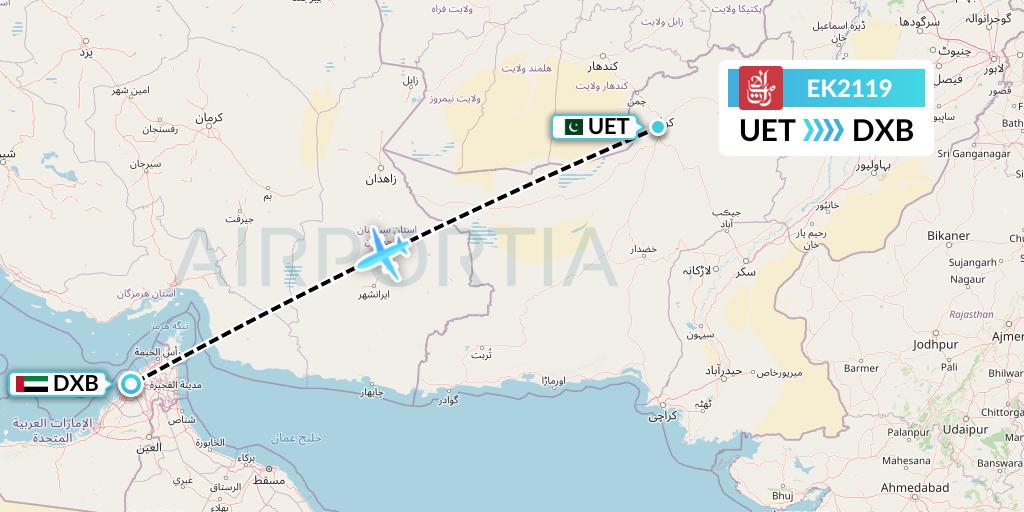EK2119 Emirates Flight Map: Quetta to Dubai