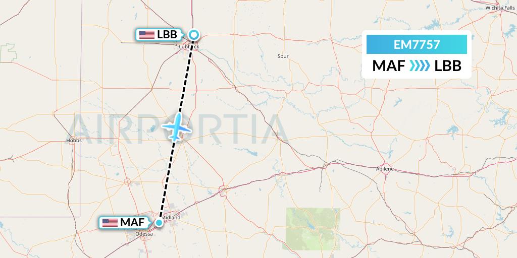 EM7757 Empire Airlines Flight Map: Midland to Lubbock