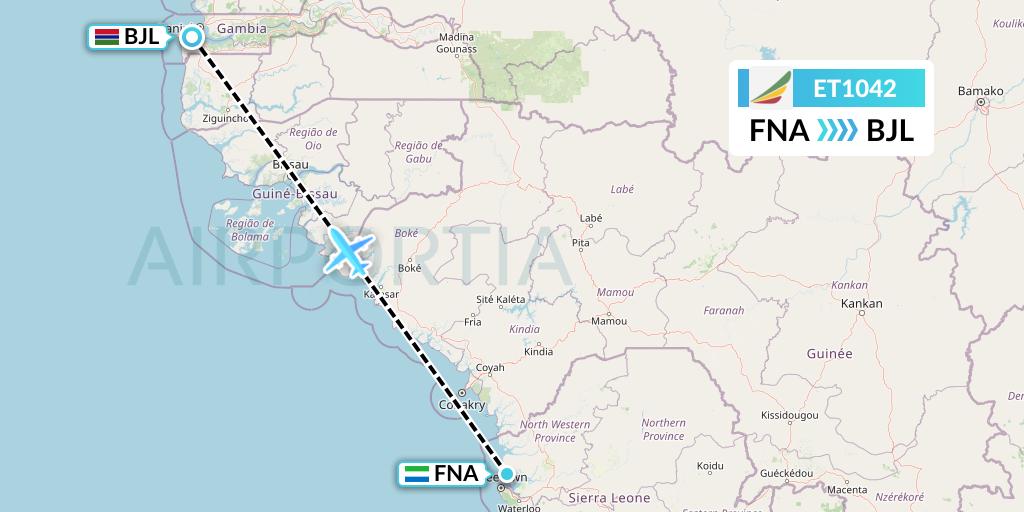 ET1042 Ethiopian Airlines Flight Map: Freetown to Banjul
