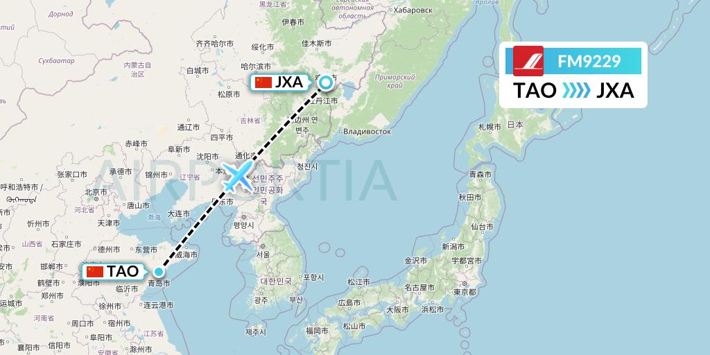 FM9229 Shanghai Airlines Flight Map: Qingdao to Jixi