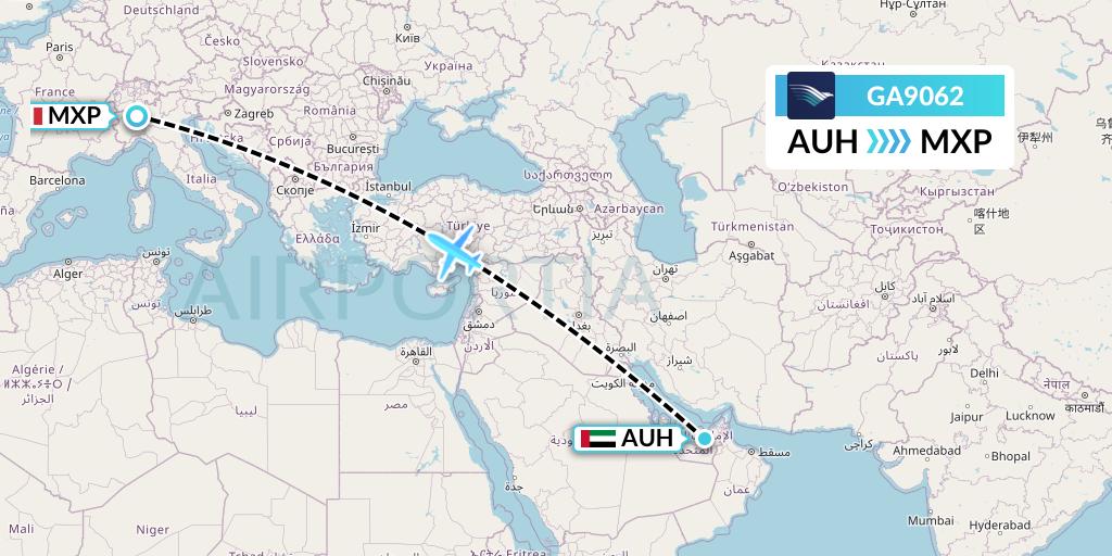 GA9062 Garuda Indonesia Flight Map: Abu Dhabi to Milan