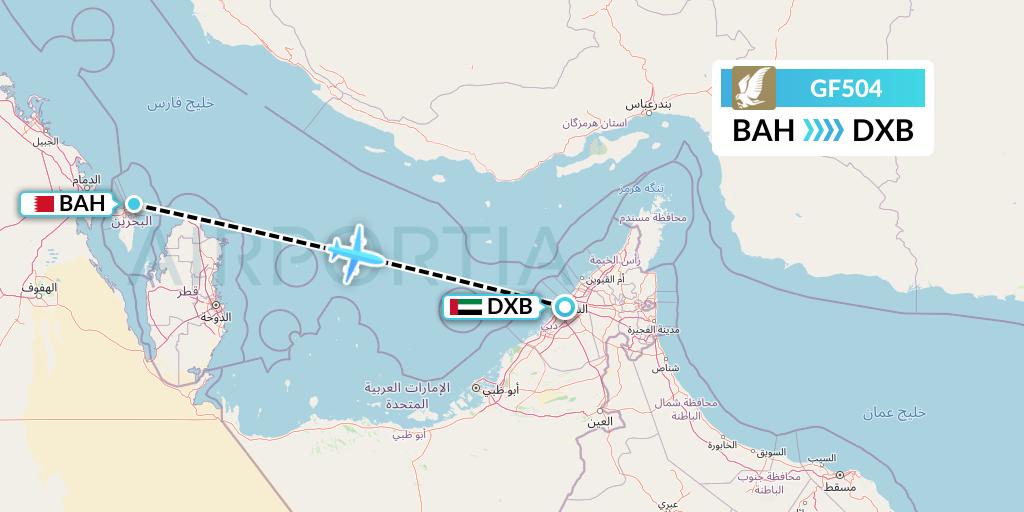 GF504 Gulf Air Flight Map: Bahrain to Dubai