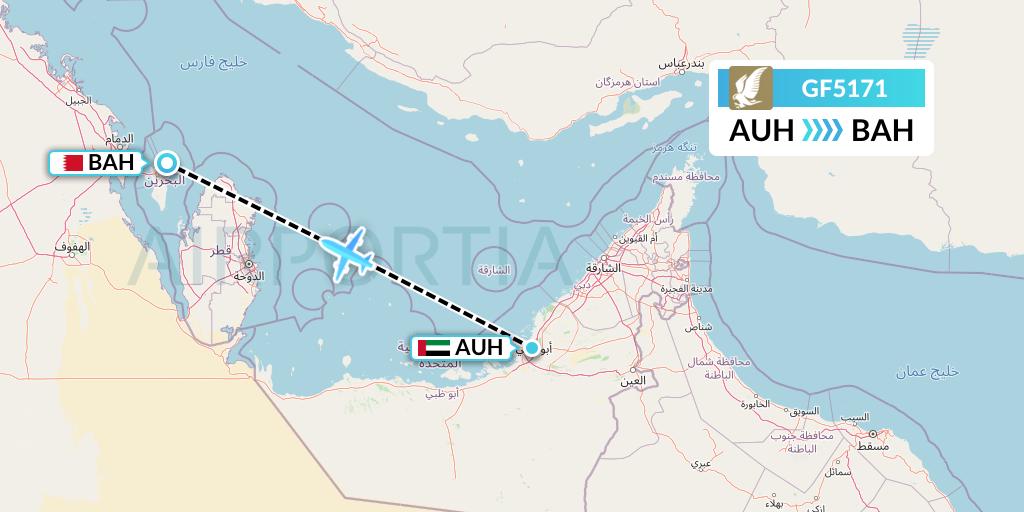 GF5171 Gulf Air Flight Map: Abu Dhabi to Bahrain