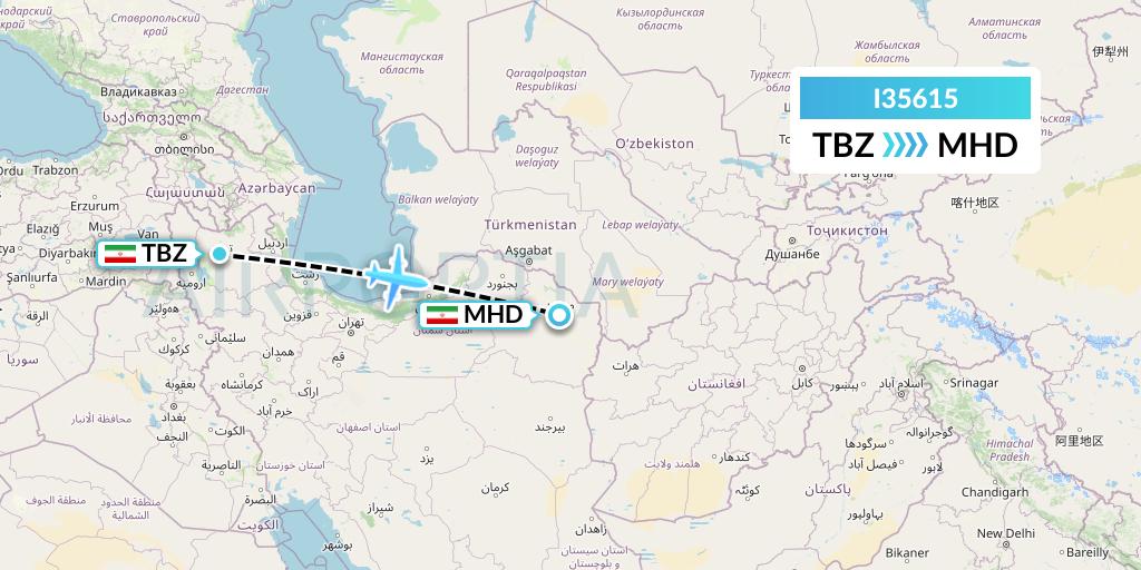 I35615 ATA Airlines Flight Map: Tabriz to Mashhad