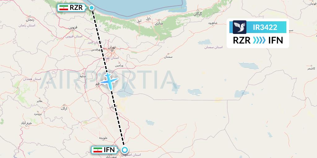 IR3422 Iran Air Flight Map: Iran to Isfahan