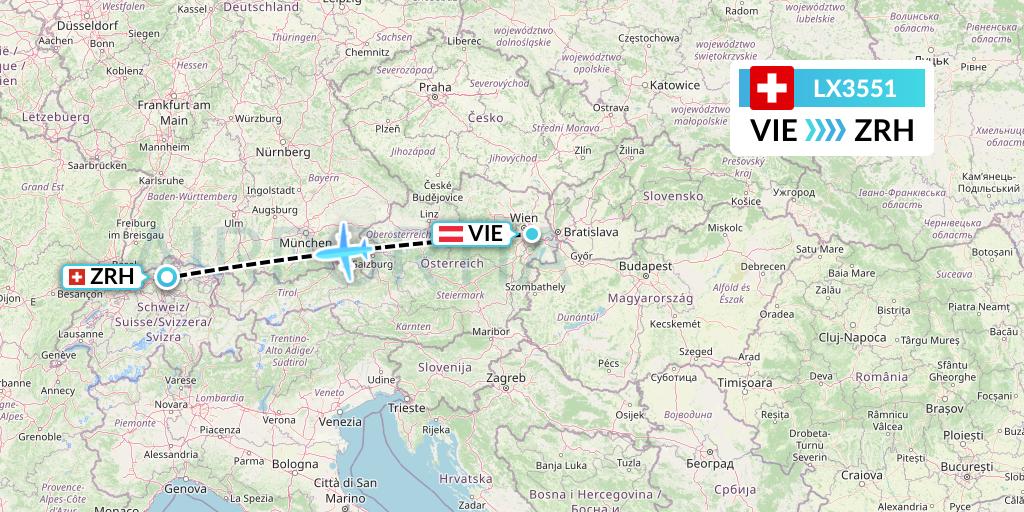 LX3551 Swiss Flight Map: Vienna to Zurich
