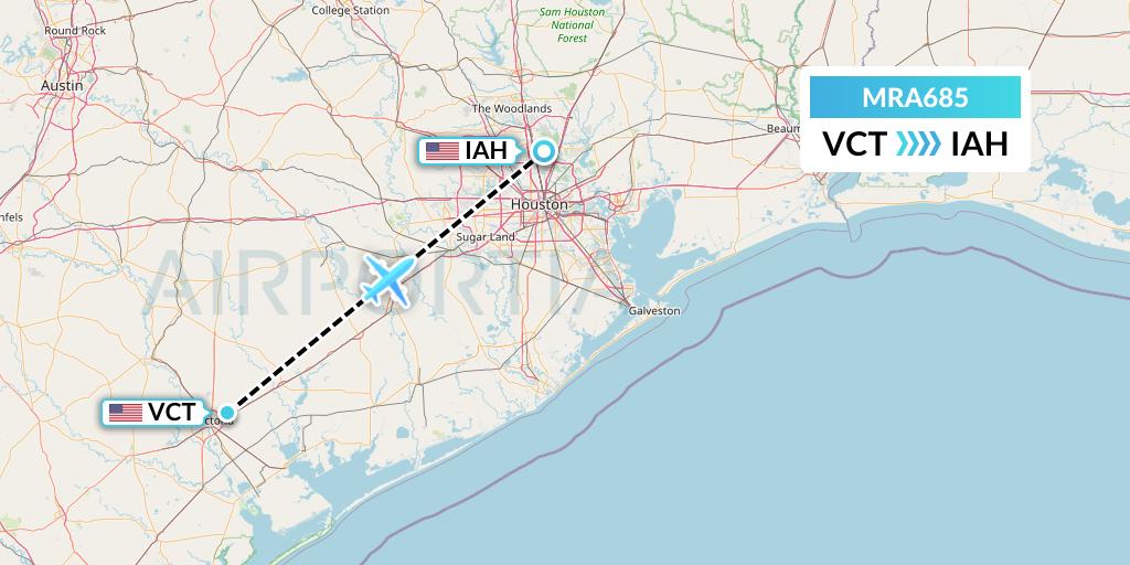 MRA685 Martinaire Flight Map: Victoria to Houston