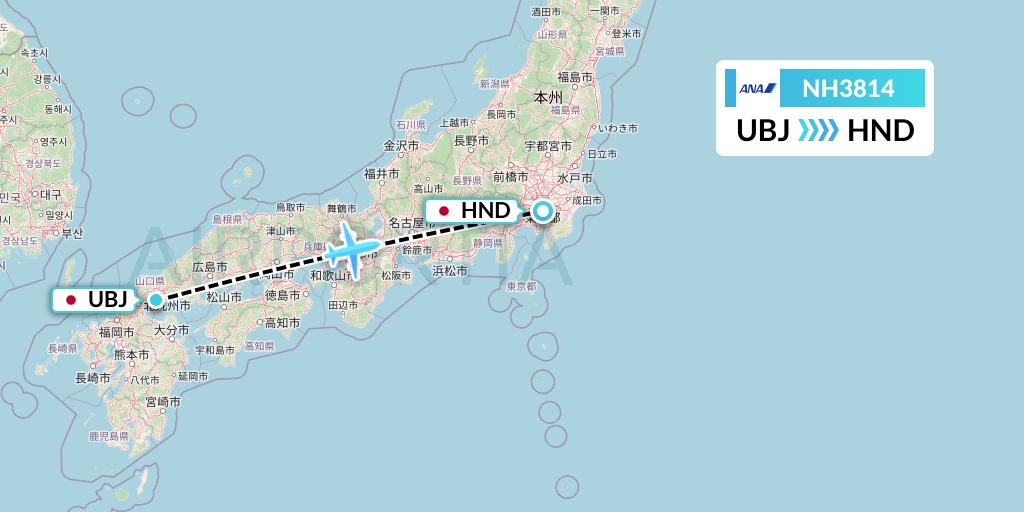 NH3814 All Nippon Airways Flight Map: Ube to Tokyo
