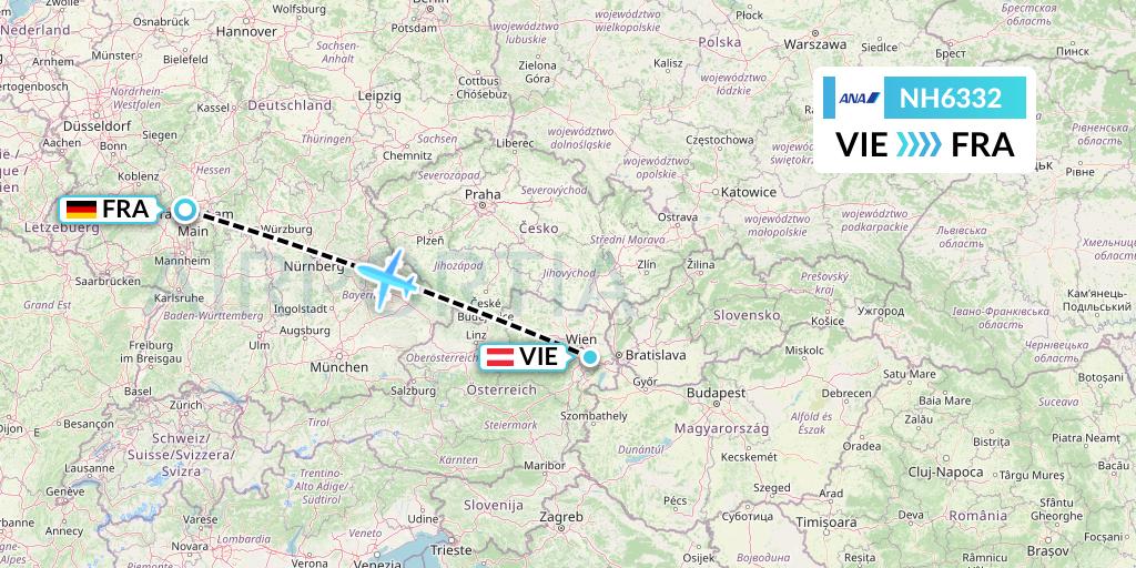 NH6332 All Nippon Airways Flight Map: Vienna to Frankfurt