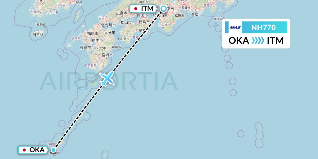 NH770 All Nippon Airways Flight Map: Naha to Osaka