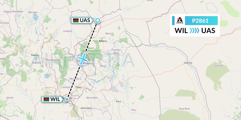 P2861 Airkenya Express Flight Map: Nairobi to Samburu South